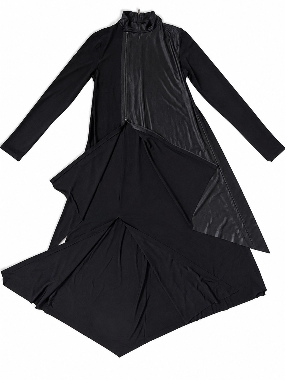 Pologarage Black Asymmetric Maxi Dress Faux Leather Detail Size 2 S